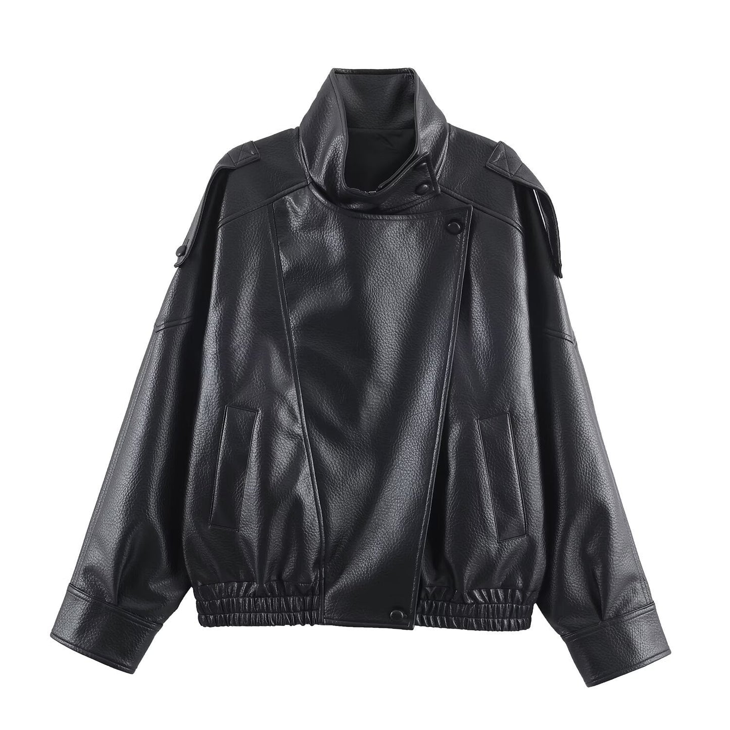 Damen Kunstlederjacke Elegant Revers Eveloria