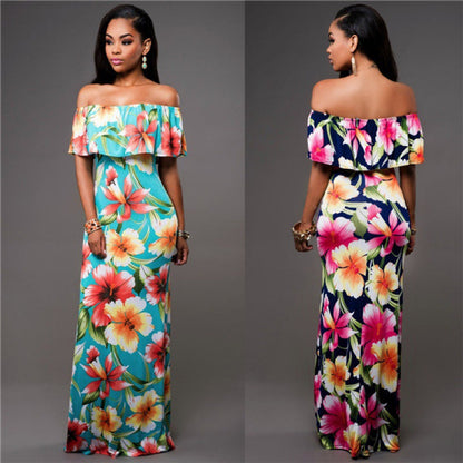 Damen Maxikleid Off-Shoulder Floralmuster