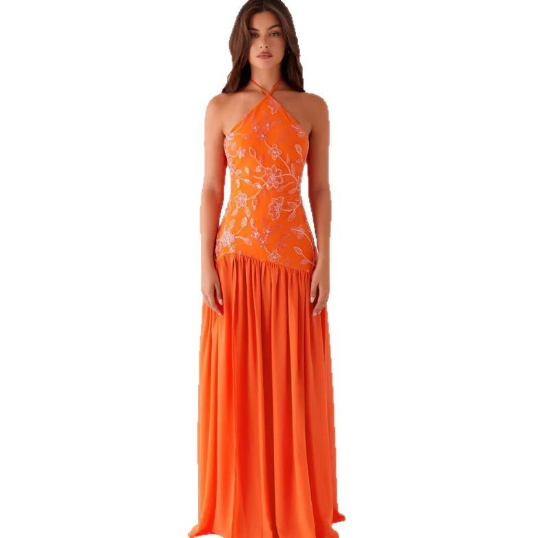 Damen Maxikleid Floraler Print Schwingender Rock Eveloria