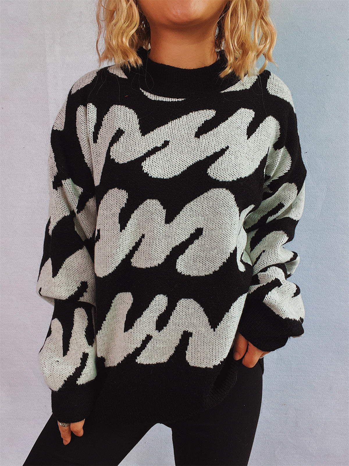 Damen Oversized Strickpullover Auffälliges Muster Eveloria