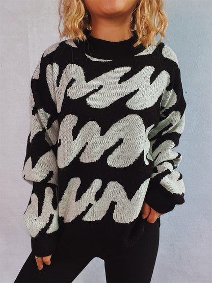 Damen Oversized Strickpullover Auffälliges Muster Eveloria