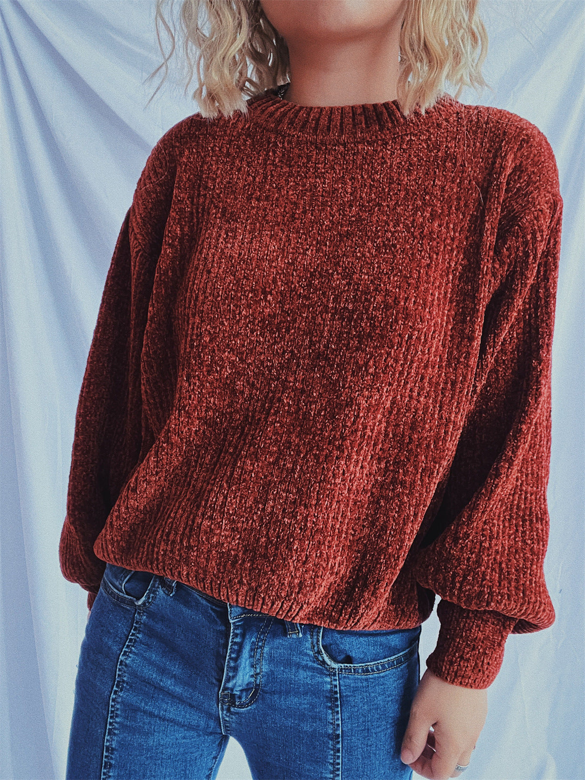 Damen Grobstrickpullover Weite Ärmel Strukturiert Beige