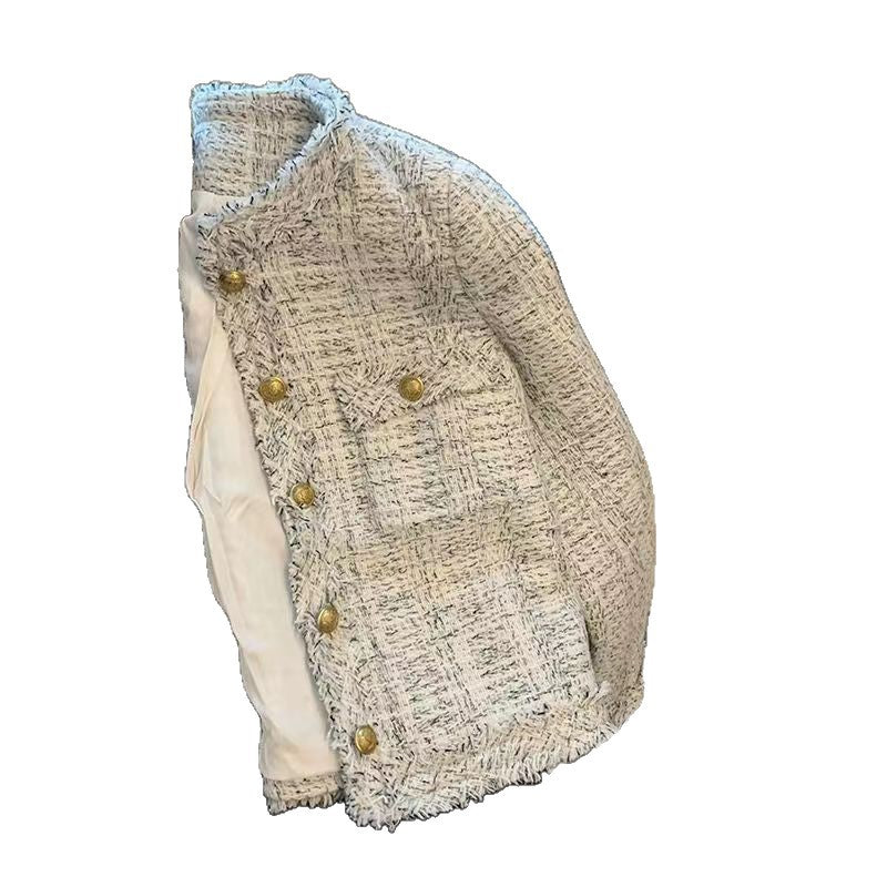 Eveloria Damen Tweedjacke Goldknöpfe Elegant Beige