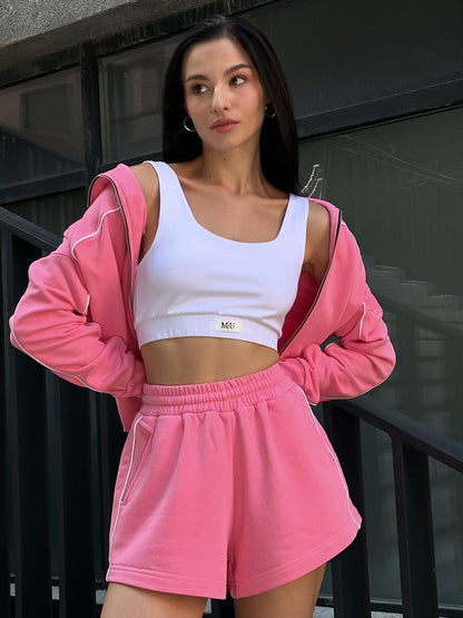 Damen Sportset Baumwolle Cropped Shorts Weiß