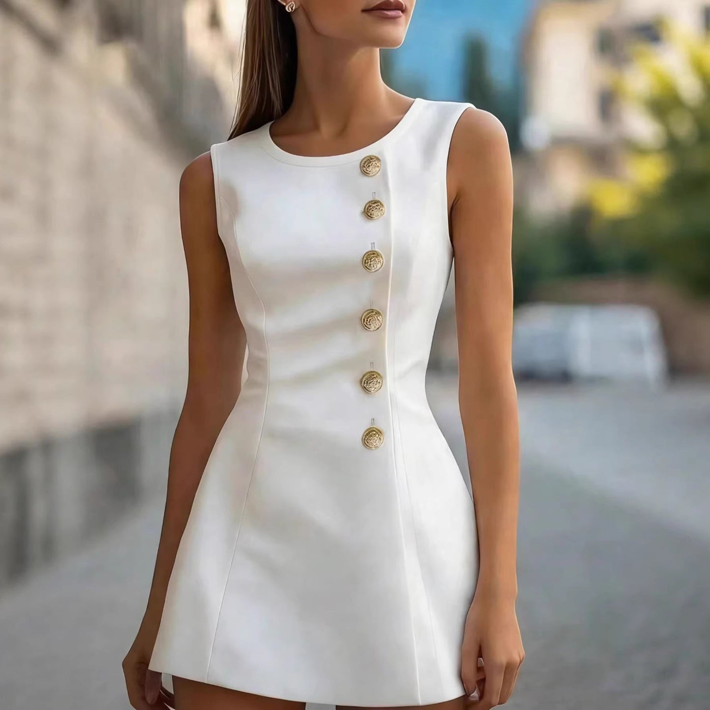 Damen Minikleid Figurbetont Knopfdetails Eveloria - Eveloria