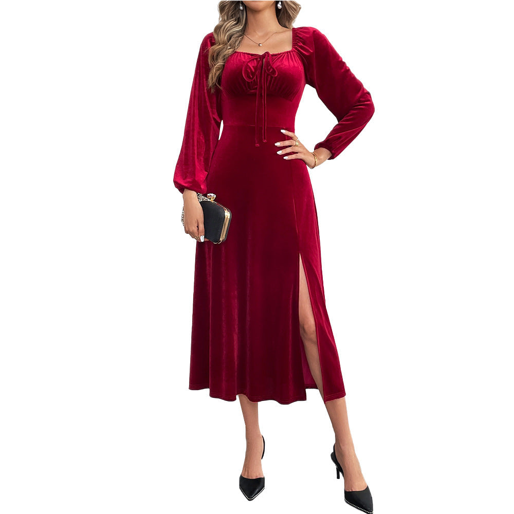 Damen Maxikleid mit Drapierung und Hochschlitz Eveloria