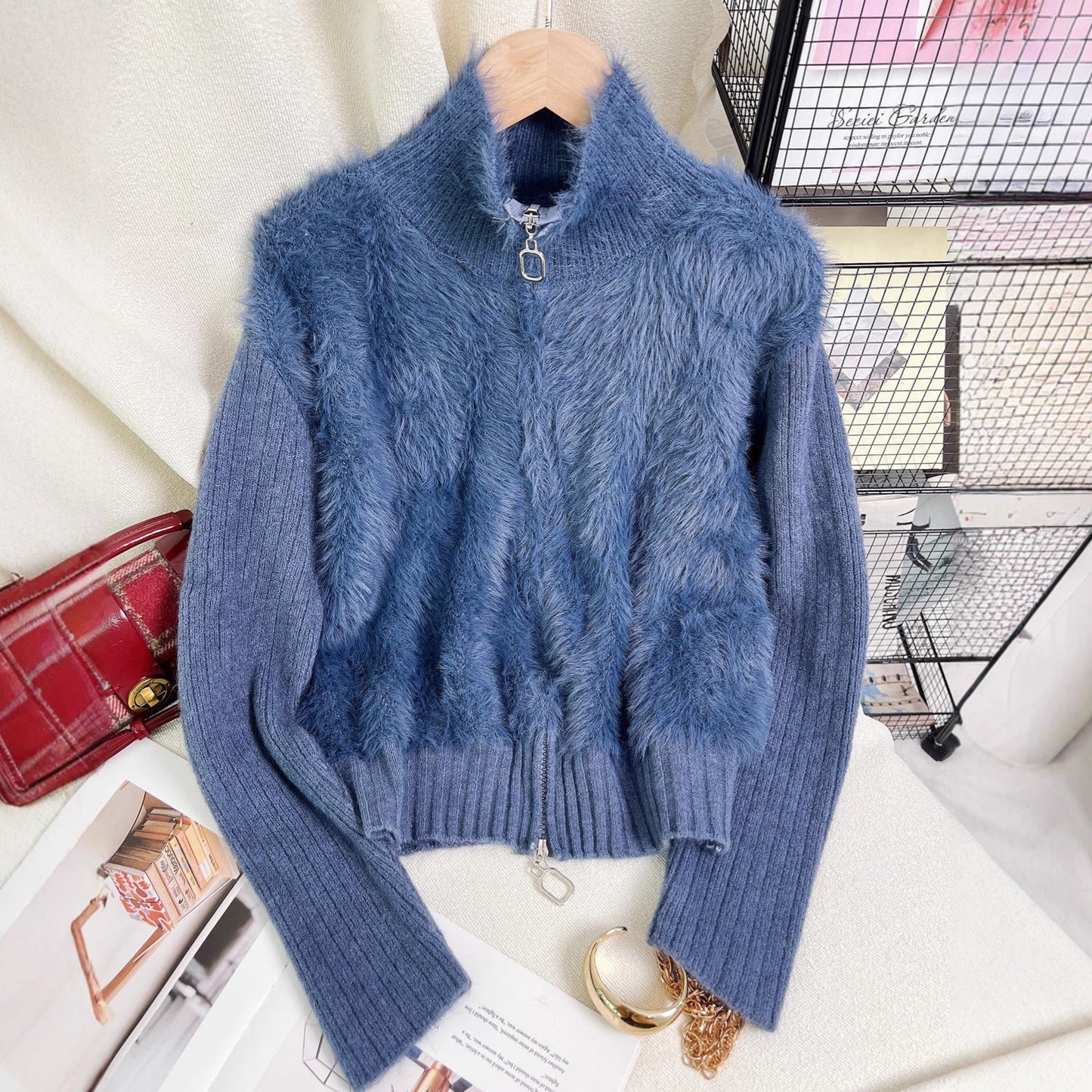 Damen Strickpullover Wärmeisolierend Hochkragen Fleece