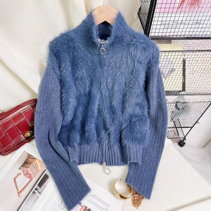 Damen Strickpullover Wärmeisolierend Hochkragen Fleece
