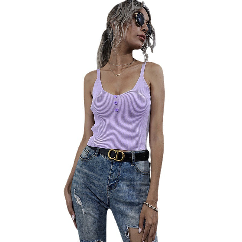 Damen Rippstricktop Ärmellos mit Knopfleiste Dezent Eveloria
