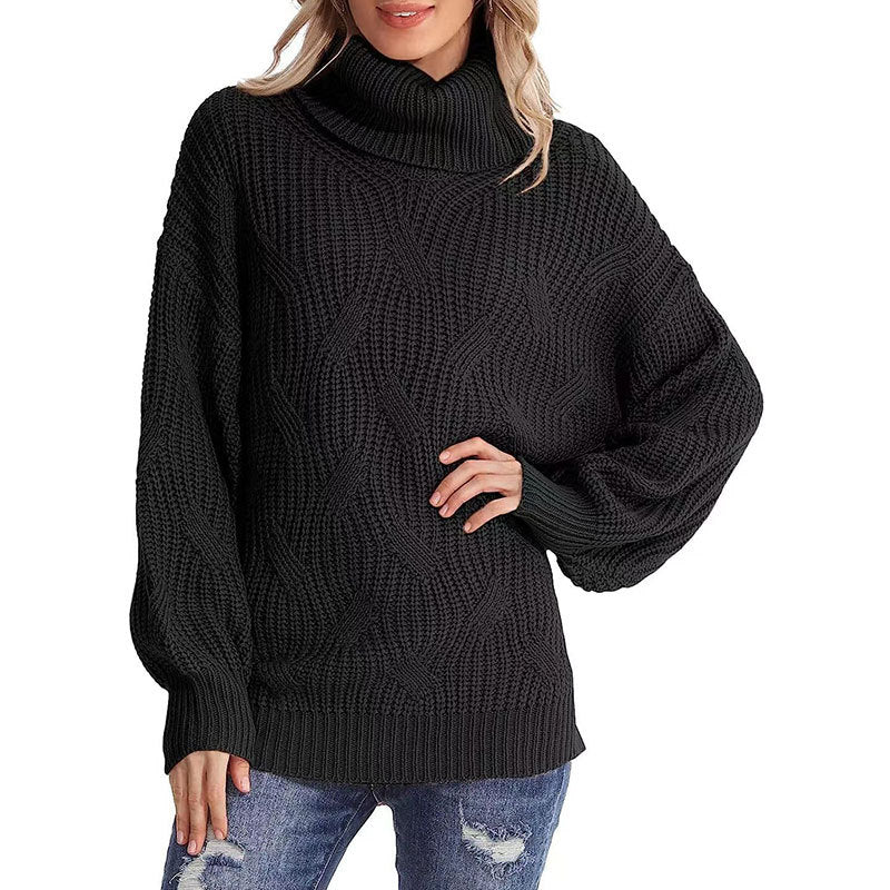 Damen Strickpullover Hochkragen Strukturmaschen Optik