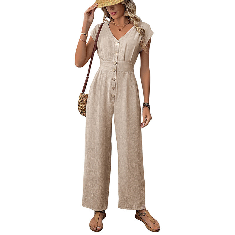 Damen Jumpsuit V-Ausschnitt Weitbein Eveloria