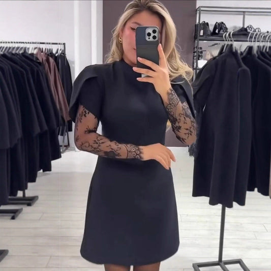 Damen Kleid Spitze Figurbetont Schwarz Eveloria - Eveloria