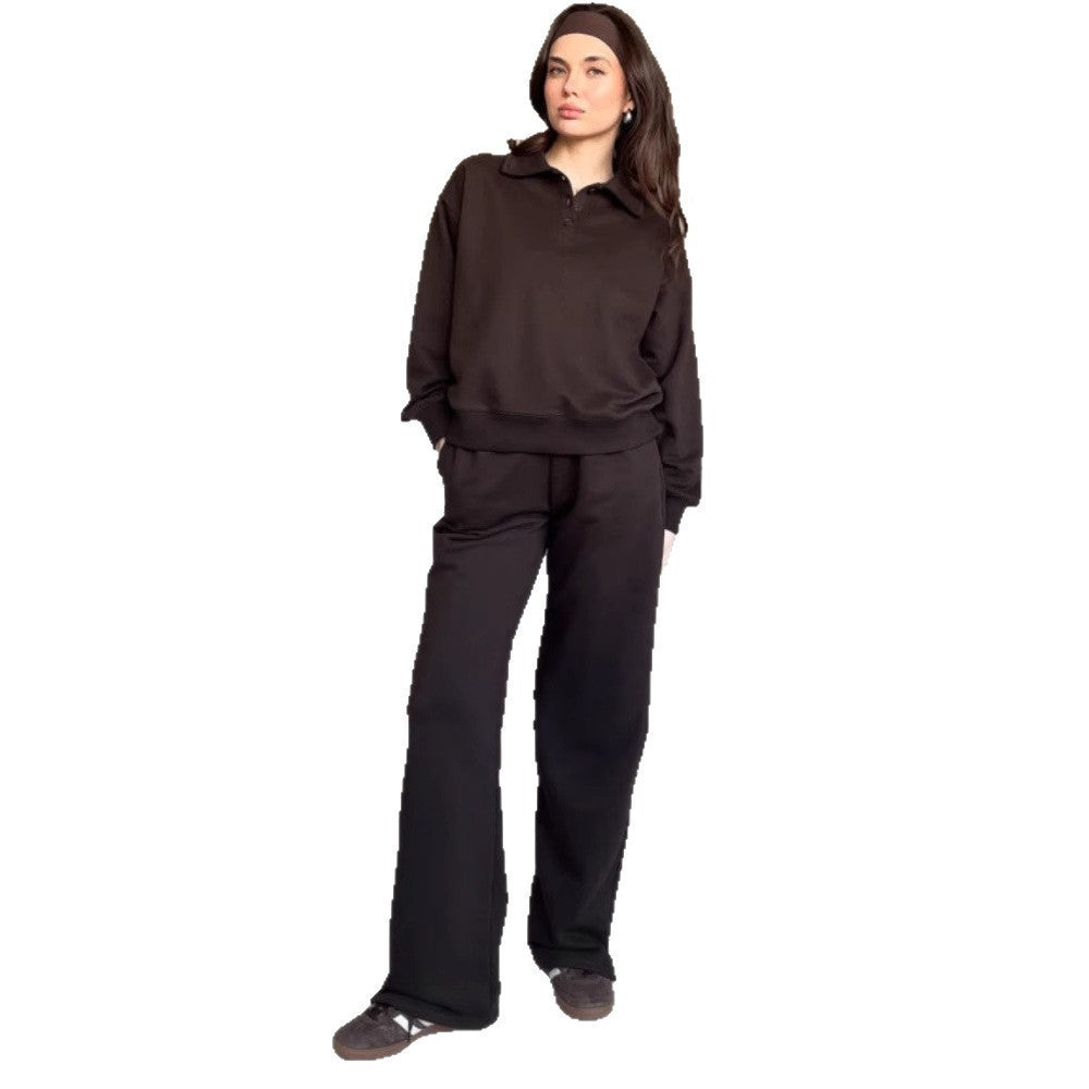 Damen Fleece-Anzug mit Polo-Kragen und geraden Hosen weich