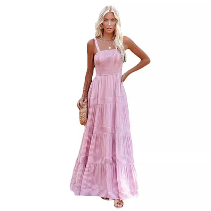 Damen Maxikleid Leicht Raffung Spaghettiträger Eveloria