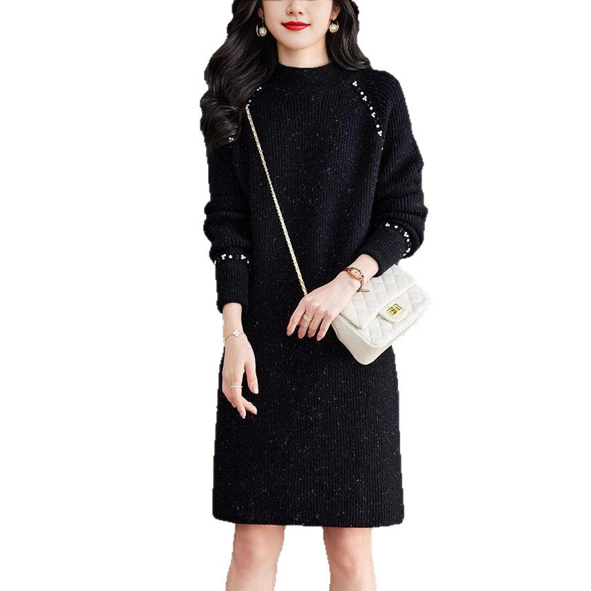 Damen Strickkleid mit Perlenakzent Elegantes Damenkleid