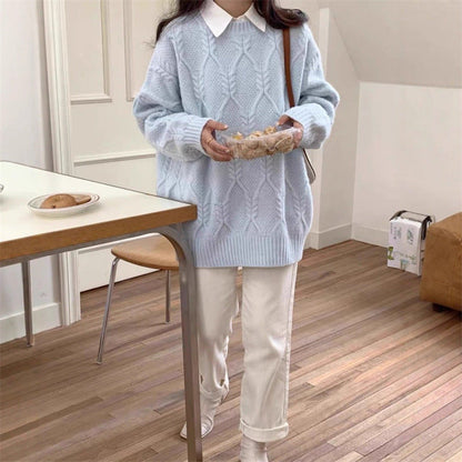 Damen Strickpullover Zopfdesign Lässiger Schnitt Eveloria