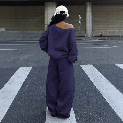 Damen Oversized Sweatshirt Set mit weiter Freizeithose Eveloria