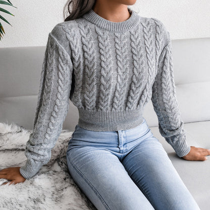 Damen Strickpullover Kuschelig Zopfmuster Tailliert Anthrazit Eveloria