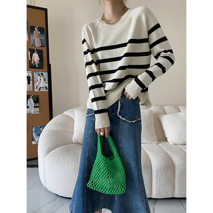 Damen Pullover Gestreift Lässig Elegant