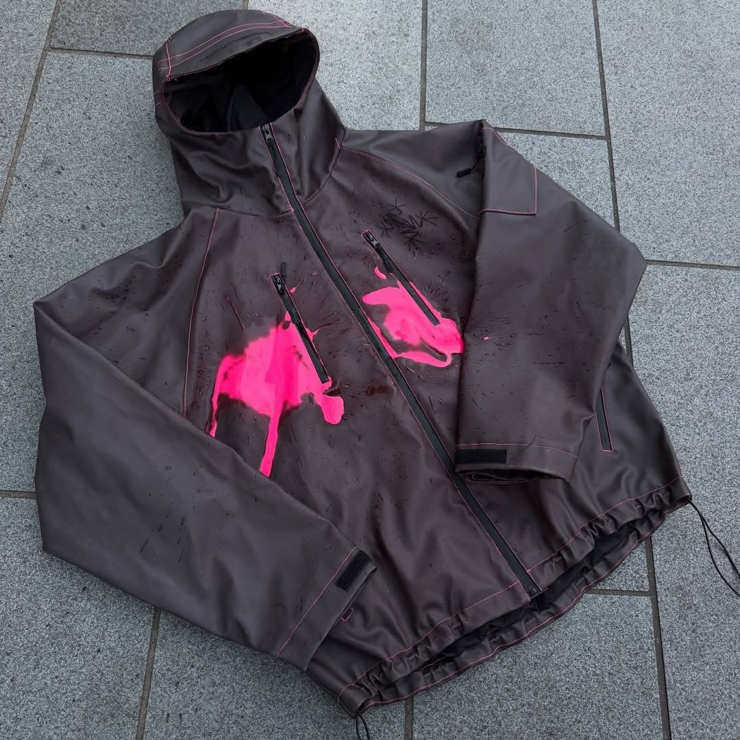 Damen Allwetterjacke Sportlich Grafikdruck Schwarz - Eveloria
