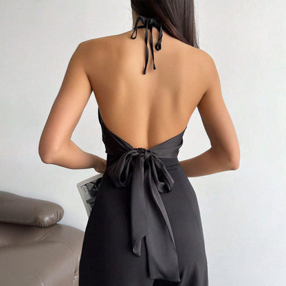 Eveloria Damen Halterneck- Glänzend Dekorativer Knoten