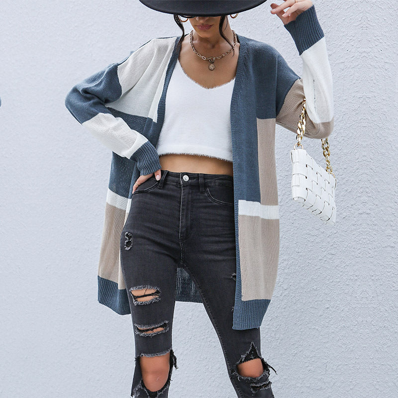 Damen Strickcardigan Gestreift Offener Schnitt Lässige Ärmel - Eveloria