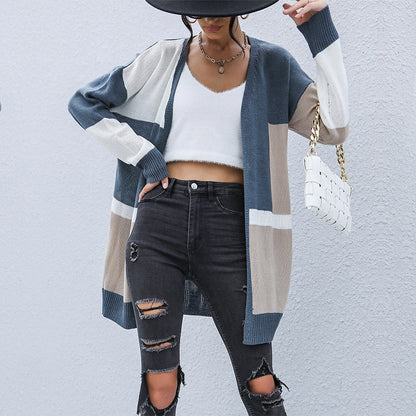 Damen Strickcardigan Gestreift Offener Schnitt Lässige Ärmel - Eveloria