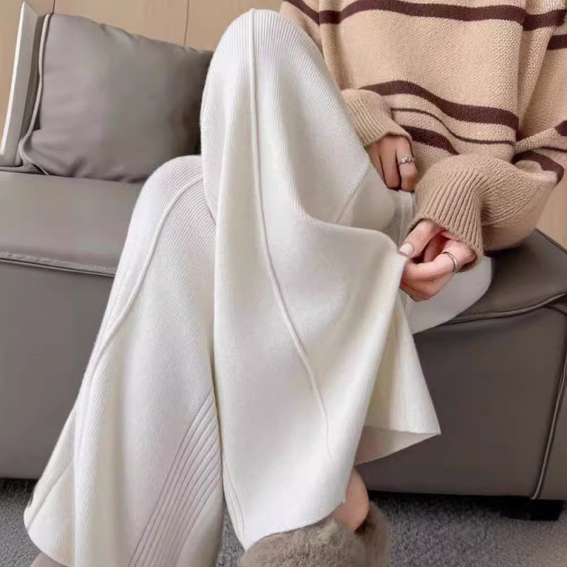 Damen Strickpullover Oversized Breites Streifenmuster Beige - Eveloria