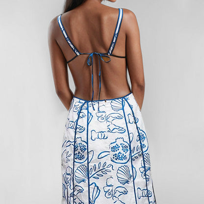 Damen Maxikleid Florales Muster Geflochtener Rücken