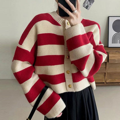 Damen Oversize Strickpullover mit Knöpfen