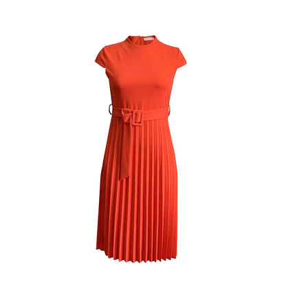 Damen Plissee Kleid mit Stehkragen und Taillengürtel Eveloria