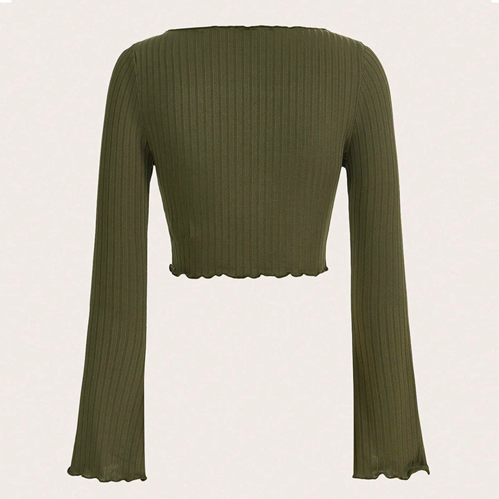 Damen Cropped Langarmshirt Asymmetrischer Saum Rüschen
