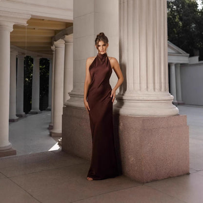 Damen Abendkleid Elegantem Rückenausschnitt Fließender Stoff