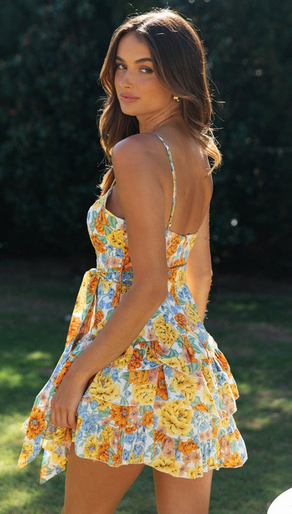 Damen Minikleid Fließender Rock Florales Muster Eveloria