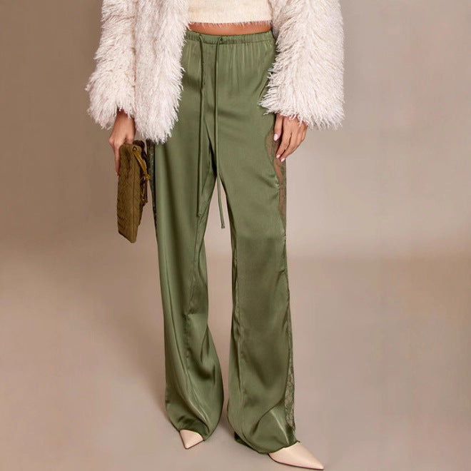 Damen Satin-Hose mit Spitzeneinsätzen Seitenschnitt Eveloria