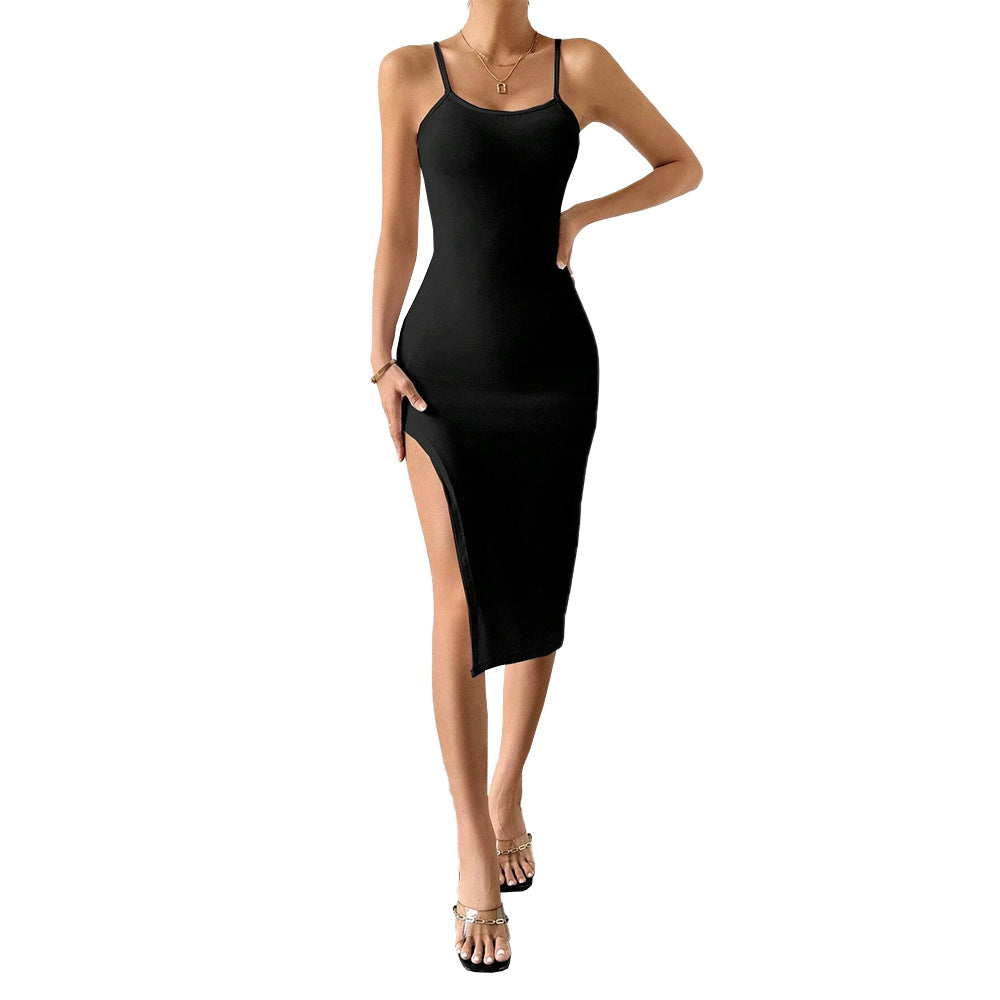 Damen Minikleid Spaghettiträger Elegant Schlitz Eveloria