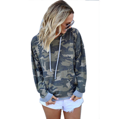 Damen Hoodie Camouflage Muster Kängurutaschen