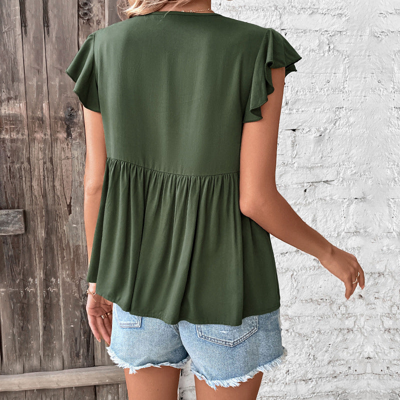 Damen Bluse Rüschendetails Knopfverschluss Eveloria