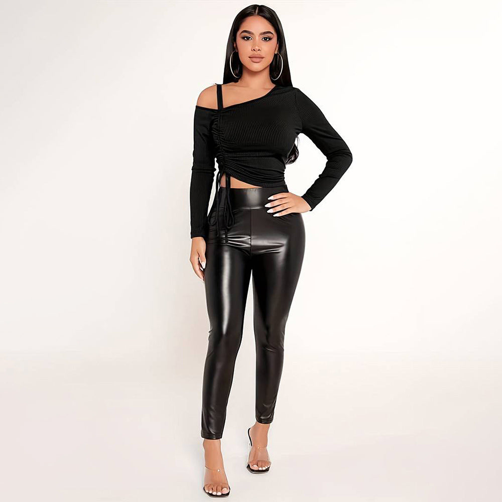 Damen Crop- Asymmetrisch Rüschen Eveloria