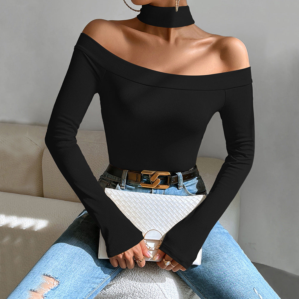 Damen Langarmshirt Off-Shoulder mit Knoten-Design Eveloria - Eveloria