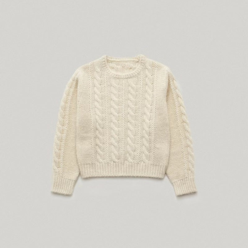 Damen Strickpullover Zopfmuster Kuschelfleece Beige