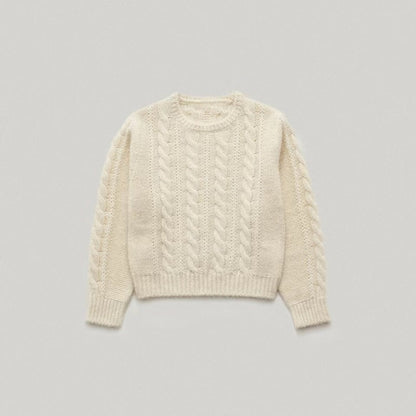 Damen Strickpullover Zopfmuster Kuschelfleece Beige