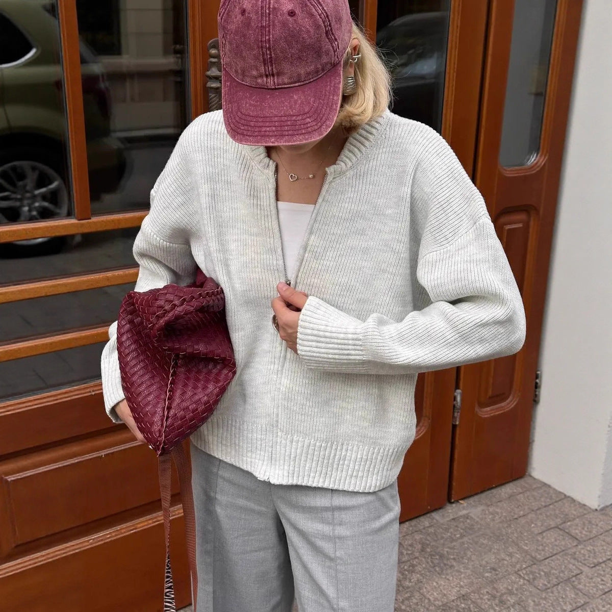 Damen Strickpullover Lässig Reißverschluss Eveloria