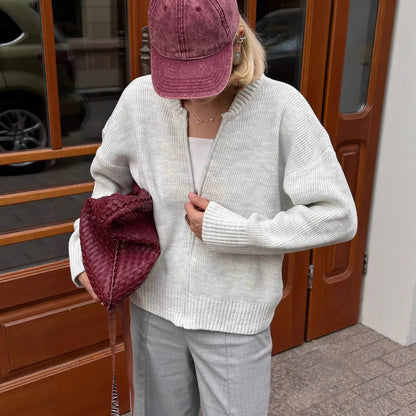Damen Strickpullover Lässig Reißverschluss Eveloria