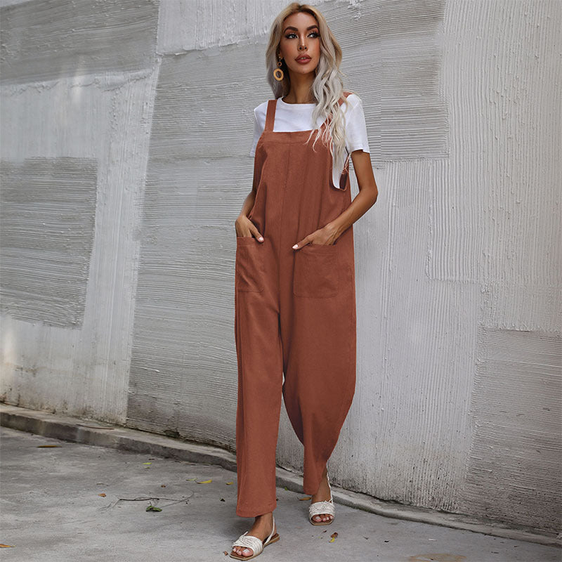 Damen Latzhose Bequem Baumwolle Praktische Taschen Eveloria