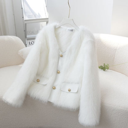 Damen Fuzzy Pelzjacke Eveloria