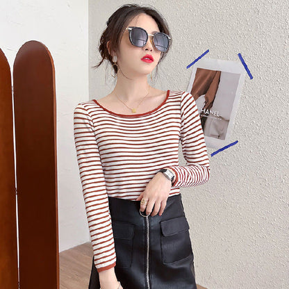 Damen Langarmshirt Maritimes Streifenmuster Weite Rundhalsausschnitt