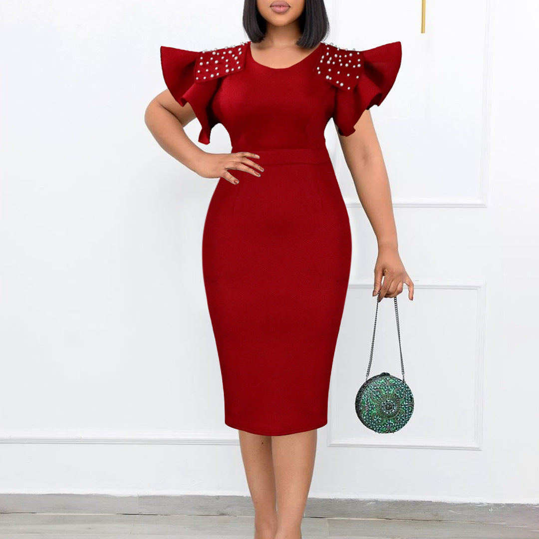 Damen Abendkleid Strukturierte Rüschen Details Eveloria