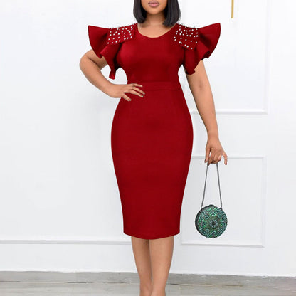 Damen Abendkleid Strukturierte Rüschen Details Eveloria