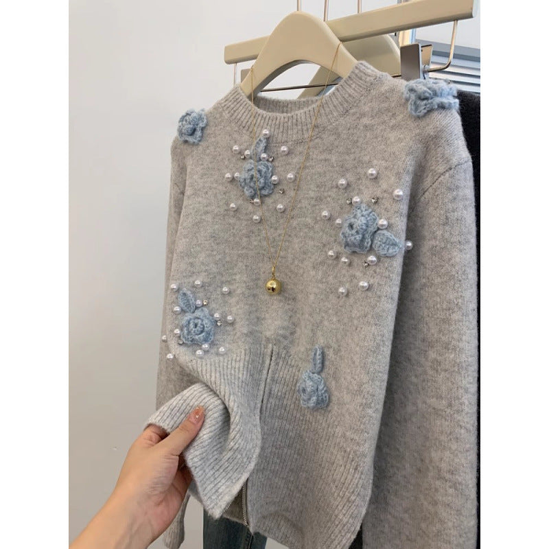 Damen Pullover mit Floralmuster und Applikationen